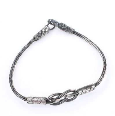 999 Sterling Silver Love Knot Design Bracelet - Black - 4
