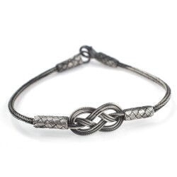 999 Sterling Silver Love Knot Design Bracelet - Black - Nusrettaki