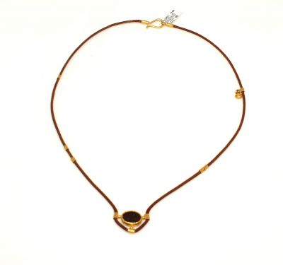 Agate Gemstoned Leather Chain Necklace with 24K Gold Bezel - 4