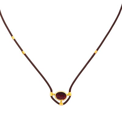 Agate Gemstoned Leather Chain Necklace with 24K Gold Bezel - 2