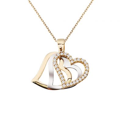 Gold 3 Color Heart Necklace 14K - 2
