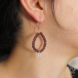 Amethyst Silver Letter Earrings - 2