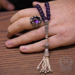 Silver Sphere Cutting Prayer Beads with Amethyst - Nusrettaki