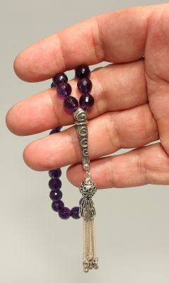 Silver Sphere Cutting Prayer Beads with Amethyst - 4