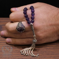 Silver Sphere Cutting Prayer Beads with Amethyst - 5