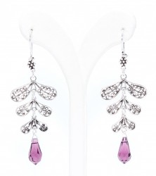 Leaf Design 925 Silver Dangle Filigree Earrings with Amethyst - Nusrettaki (1)