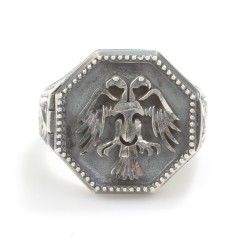  Anatolian Eagle & Hand Carved Design Silver Men's Ring - Nusrettaki (1)