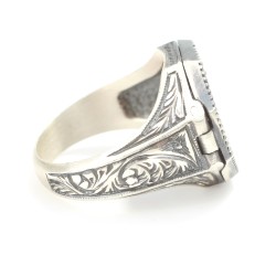  Anatolian Eagle & Hand Carved Design Silver Men's Ring - 3
