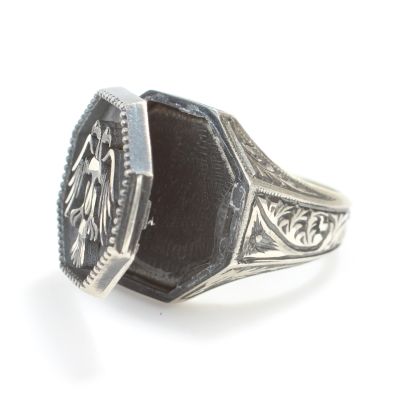  Anatolian Eagle & Hand Carved Design Silver Men's Ring - 4