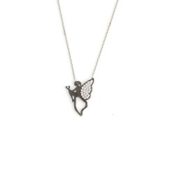 Angel Necklace Black Color - White Stone 