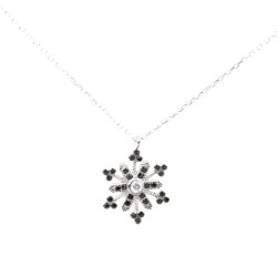 Black CZ. 925 Sterling Silver Snowflake Necklace - Nusrettaki