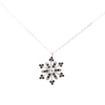 Black CZ. 925 Sterling Silver Snowflake Necklace - 1