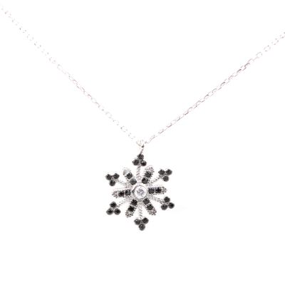 Black CZ. 925 Sterling Silver Snowflake Necklace - 2