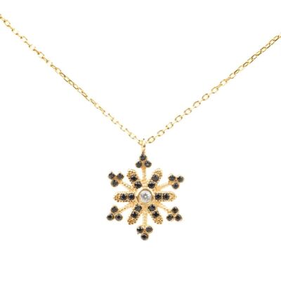Black CZ. 925 Sterling Silver Snowflake Necklace - 4