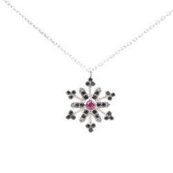 Black & Red CZ. 925 Sterling Silver Snowflake Necklace - Nusrettaki