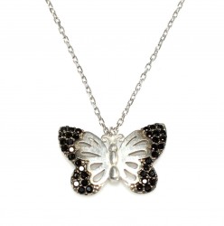 Butterfly Design 925 Sterling Silver Necklace with Black Zircon - Nusrettaki (1)