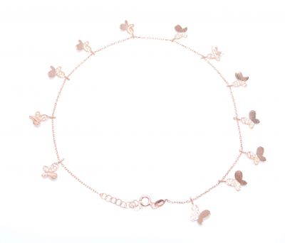 Butterfly Silver Anklet Rose- White Zircon -925 - 4