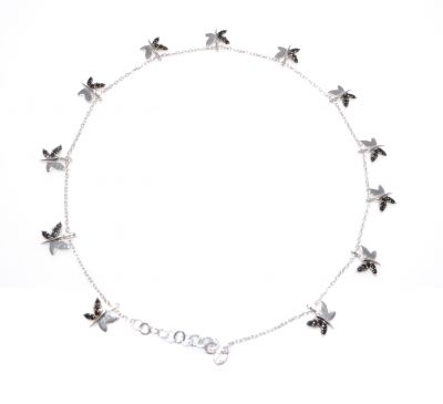 Butterfly Silver Anklet White - Black Zircon -925 - 1