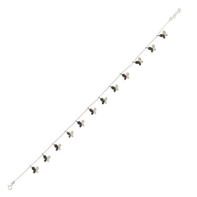 Butterfly Silver Anklet White- Black Zircon -925 - 3