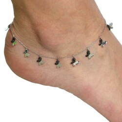 Butterfly Silver Anklet White- Black Zircon -925 - Nusrettaki (1)