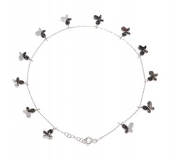 Butterfly Silver Anklet White- Black Zircon -925 - 1