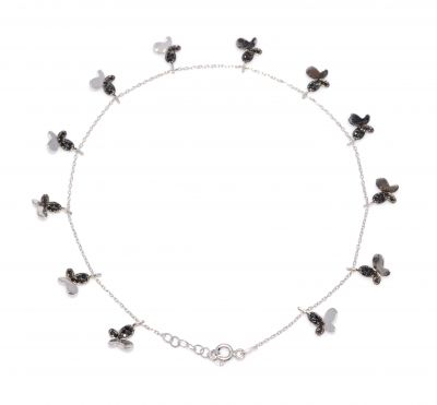 Butterfly Silver Anklet White- Black Zircon -925 - 1