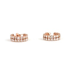 925 Rose Silver C Model Stud Earrings with Lilac Zircons - Nusrettaki