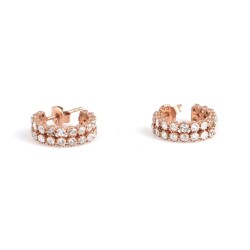 925 Rose Silver C Model Stud Earrings with Lilac Zircons - Nusrettaki (1)