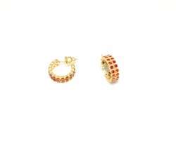 925 Gold Plated Silver C Model Stud Earrings with Red Zircons - 3