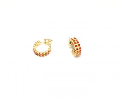 925 Gold Plated Silver C Model Stud Earrings with Red Zircons - 3