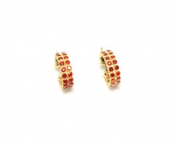 925 Gold Plated Silver C Model Stud Earrings with Red Zircons - 4