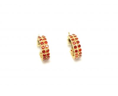 925 Gold Plated Silver C Model Stud Earrings with Red Zircons - 4