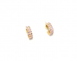 925 Gold Plated Silver C Model Stud Earrings with Lilac Zircons - Nusrettaki