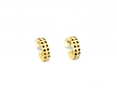 925 Gold Plated Silver C Model Stud Earrings with Black Zircons - 1