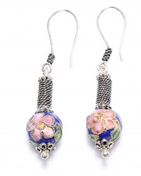 925 Sterling Silver Flower Pattern Enameled Ball Pieces Filigree Earrings - Nusrettaki (1)