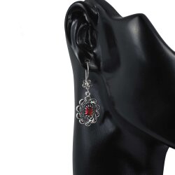 925 Sterling Silver Mirror Shaped Filigree Earrings with Ruby - Nusrettaki (1)