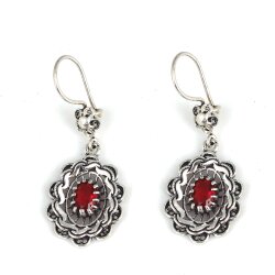 925 Sterling Silver Mirror Shaped Filigree Earrings with Ruby - Nusrettaki