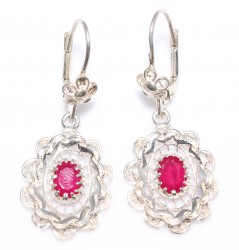 925 Sterling Silver Mirror Shaped Filigree Earrings with Ruby - Nusrettaki