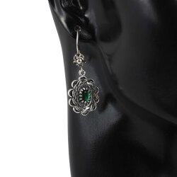 925 Sterling Silver Mirror Shaped Filigree Earrings with Emerald - Nusrettaki (1)