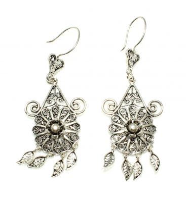 Circle Model 925 Silver Filigree Chandelier Earring, Flower Model - 2