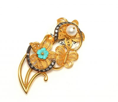Daisy and Butterfly Brooch, Pendant - 1