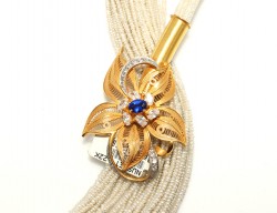 Daisy Gold Necklace with Pearl and Sapphire - 22K - Nusrettaki (1)