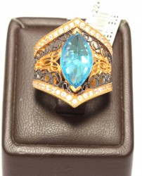 22 Ayar Altın Aquamarin Taşlı Döküm Yüzük - 3