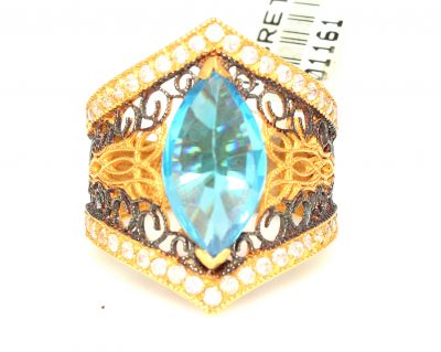 22 Ayar Altın Aquamarin Taşlı Döküm Yüzük - 1