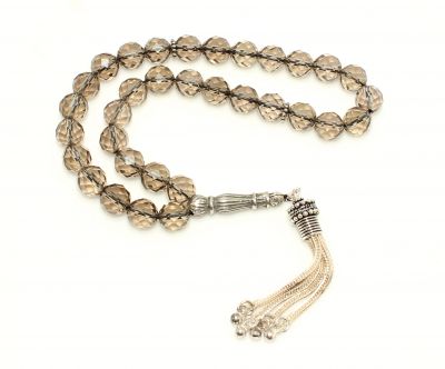 Silver Prayer Beads with Smoky Quartz - 1