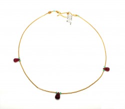 Nusrettaki - Emerald & Ruby Gemstoned 24K Gold Drop Strand Necklace