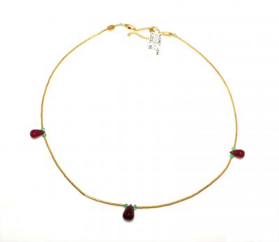 Emerald & Ruby Gemstoned 24K Gold Drop Strand Necklace - 1