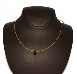 Emerald & Ruby Gemstoned 24K Gold Drop Strand Necklace - 2