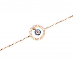 Evil Eye in a Hoop Sterling Silver Chain Bracelet, Rose Gold Vermeil - Nusrettaki