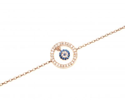 Evil Eye in a Hoop Sterling Silver Chain Bracelet, Rose Gold Vermeil - 1